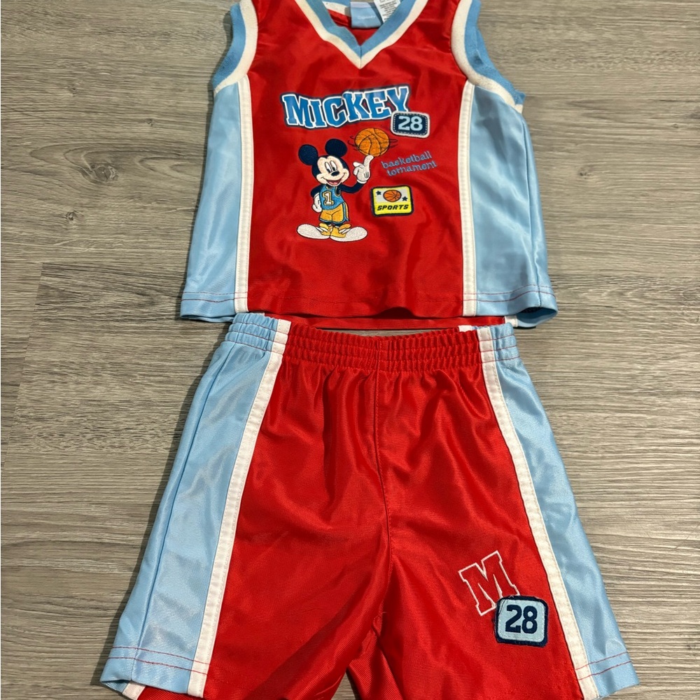 Disney Red Matching Jersey Set with Cartoon Logo